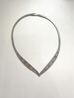 Vintage Sterling Silver 925 Italy Vermeil Tri Color V Front Necklace